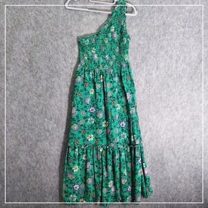Knox Rose Dress Womens Small Green Floral One Shoulder Maxi Smocked Pockets Boho